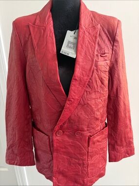 Zadig & Voltaire Crimson Visko Crinkled Leather Blazer FR40/US8